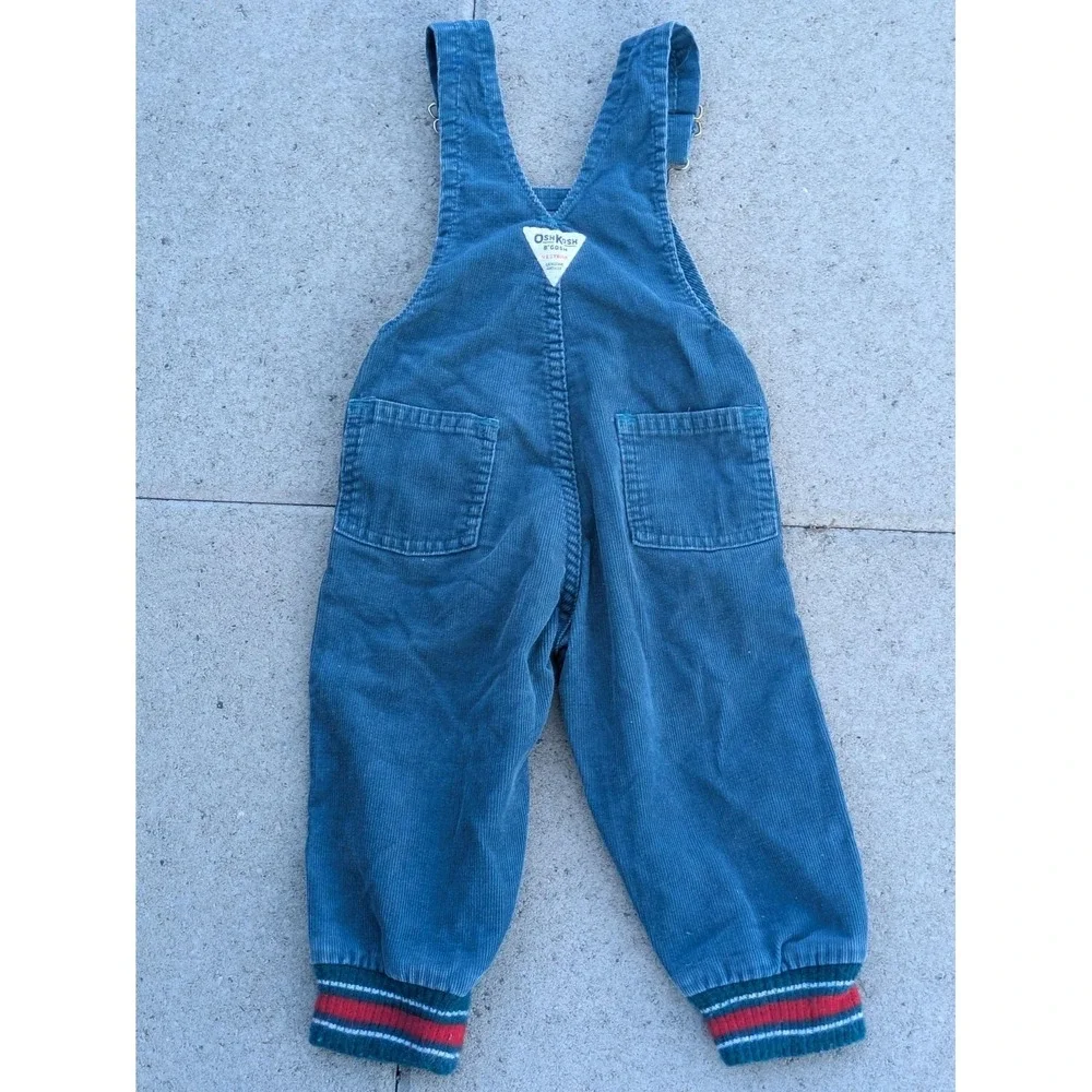 VTG OshKosh B'gosh Overalls Toddler 2T Blue Corduroy Knit Cuff USA Vestbak 80s